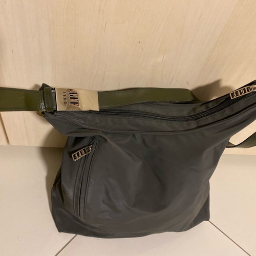 Gianfranco Ferre gray waterproof shoulder bag like new with olive strap