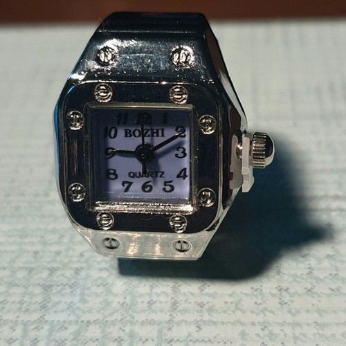 Ring watch quartz with purple dial and silver bracelet like new