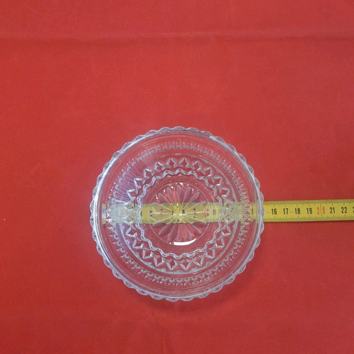 Small vintage glass fondant dish used, 14 cm with beautiful designs