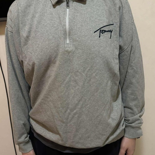 Tommy Jeans ανδρική γκρι vintage μπλούζα quarter zip σαν καινούργια, μέγεθος XL