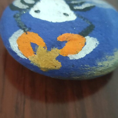Handmade stone with Cancer zodiac like new, hand painted