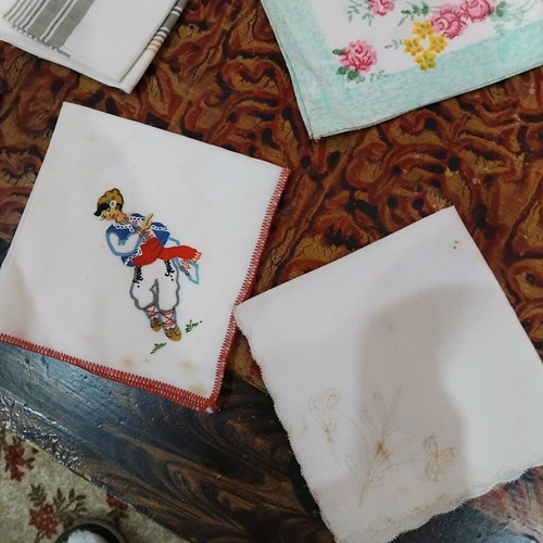 Collection of used handkerchiefs with folklore motifs, 7 pieces