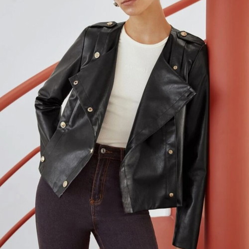 Motf biker faux leather jacket, black, size S