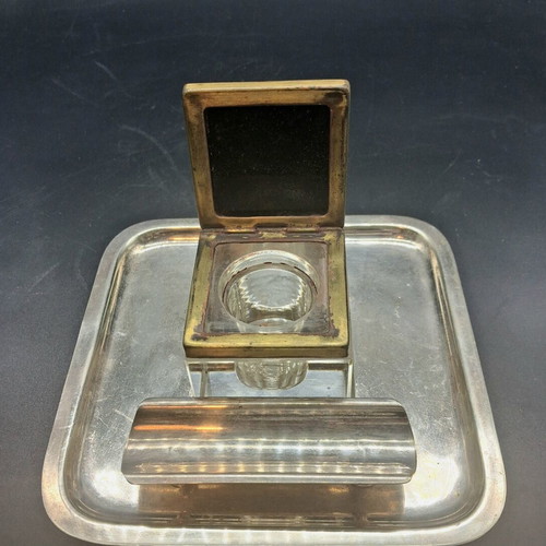 Antique EPNS Desk Inkwell Davis & Sons Glasgow 1897-1920 used