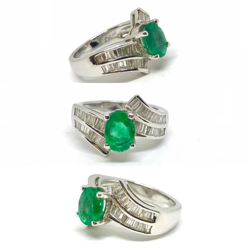 18k ring with Colombian emerald and brilliant diamonds new