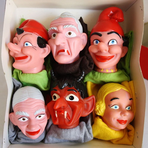 Vintage 70's Voyot set of 6 Kasperl figur puppet theater figures new
