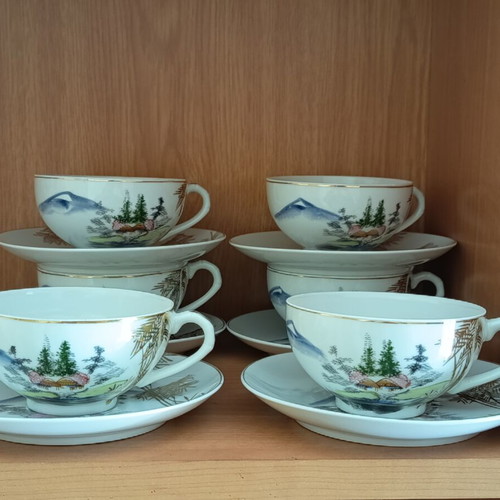Vintage Kutani porcelain teapot and tea set, 26 pieces, hand painted in Japan