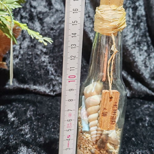 Decorative glass bottle with seashells, sand and letter, My Beach souvenir