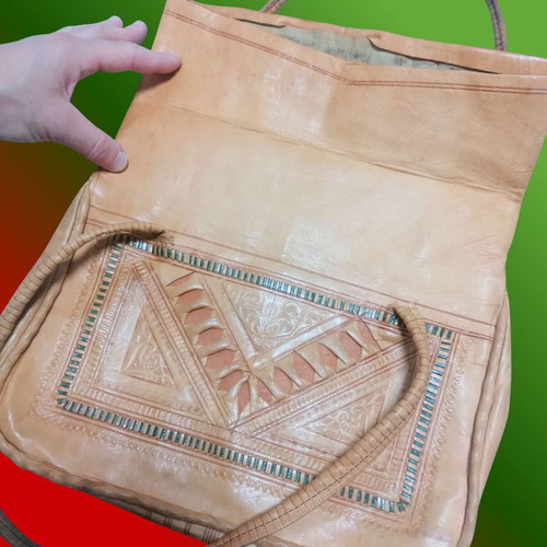 Leather Bag Used Vintage 70s Handmade Moroccan Ethnic