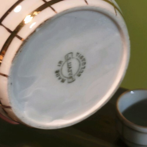 Rafit liqueur raki set used, porcelain with checkered pattern