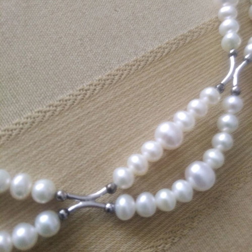 Double necklace with pearls set in 925 silver new