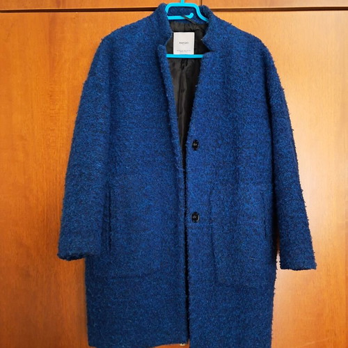 Mango coat used, petrol bouclé texture, size XS