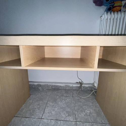 Desk with shelves used, beige color, sturdy hotel equipment