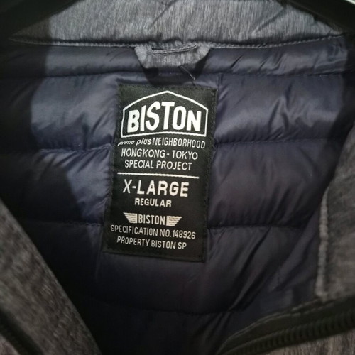 Men's quilted Biston jacket with hood new, gray blue XL