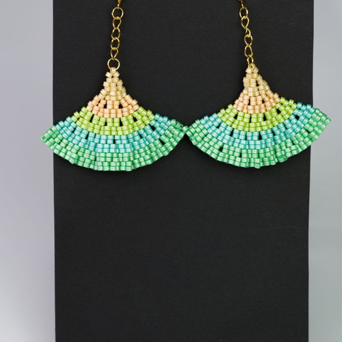 Handmade earrings with green and orange glass beads