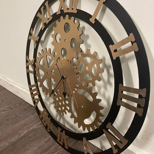 Wall clock handmade metal with gears, new, 55cm diameter