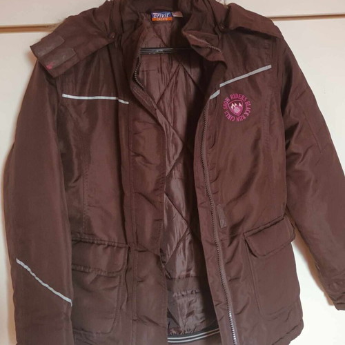 Crivit Sports brown jacket like new with pink details and fur hood