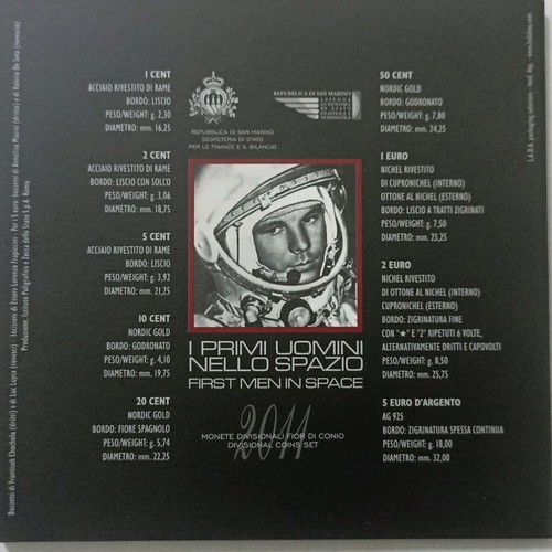 San Marino 2011 coin set and silver commemorative First Men in Space new