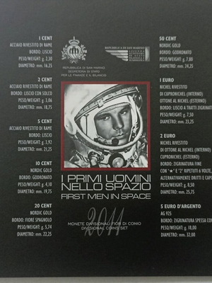 San Marino 2011 coin set and silver commemorative First Men in Space new