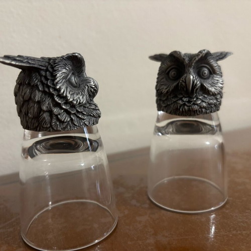 Metal owl shot glasses new