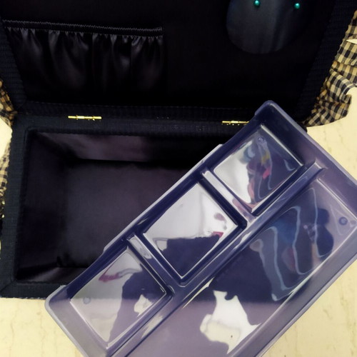 Large Sewing Box with Cotton Checked Fabric