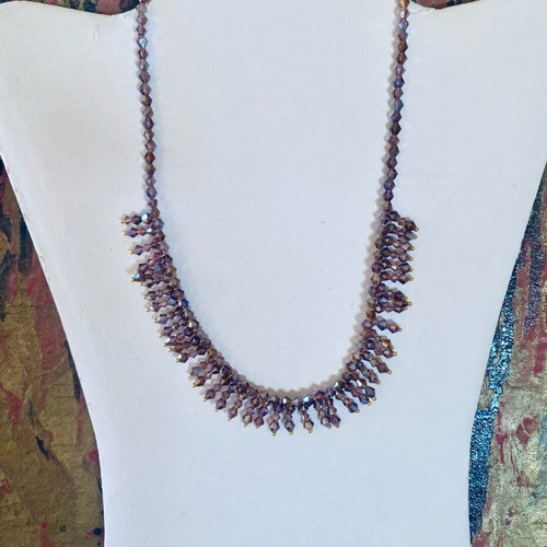 Purple beaded necklace handmade new with gold details