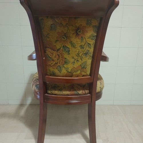 Set of 2 wooden armchairs with floral tapestry upholstery