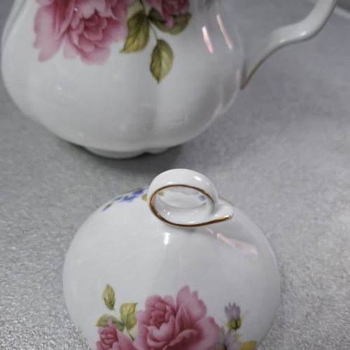 Vintage Limoge Royal Porcelain Teapot with Floral Design and Gold Details 20cm