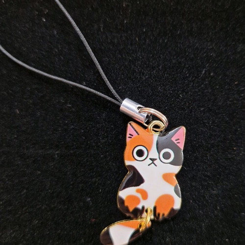 Mobile phone keychain new with happy cats and wagging tail