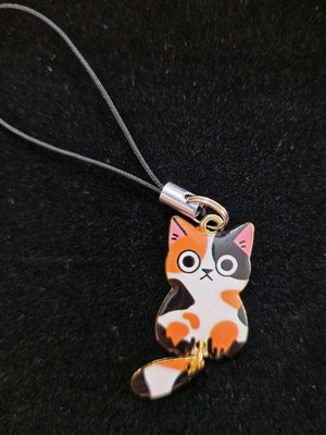 Mobile phone keychain new with happy cats and wagging tail