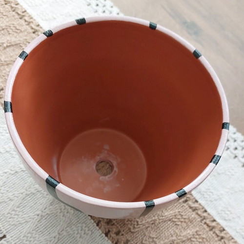 Hand-painted terracotta flowerpot with glossy finish, new