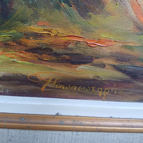 Oil painting with palette knife, 0.65x0.57 m, signed