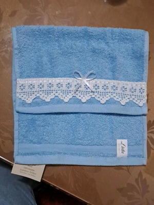 Hand towel new with handmade lace and bow ribbon