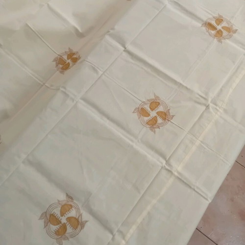 Tablecloth ecru cotton new with floral pattern 1.30x1.80