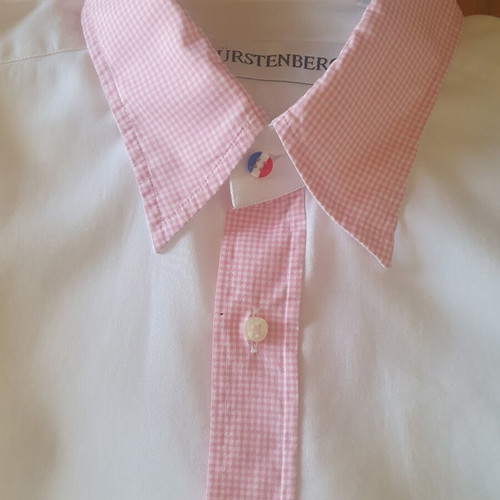 Fursterberg men's white shirt with pink check collar and cuffs like new