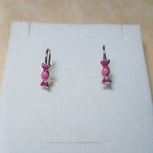 Silver 925° earrings with pink enamel candy design new