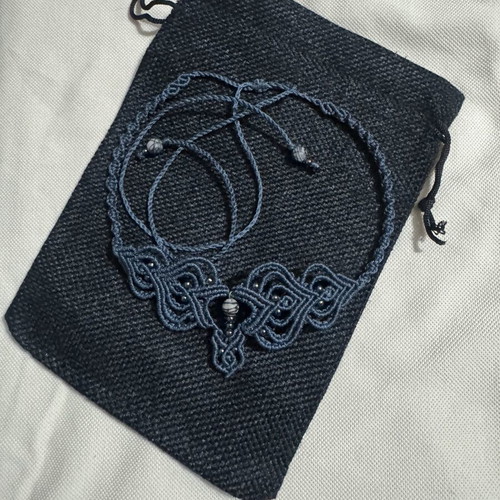 Macrame choker necklace new, dark blue, boho ethnic style