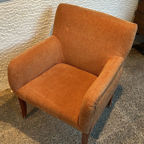 Armchair set vintage used, terracotta color, wooden legs