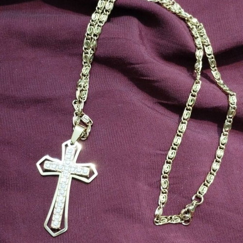 Gold-plated cross with chain new, stainless steel