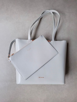 Ted Baker Light Grey Genuine Leather Tote Bag with Matching Pouch