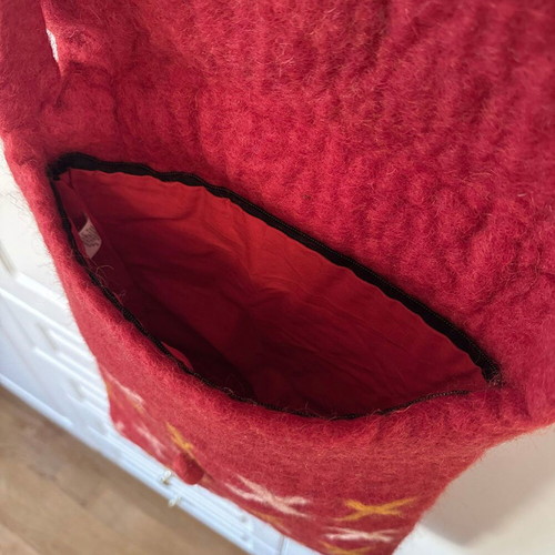 Handmade Crossbody Bag Used from Nepal Red Wool Felt