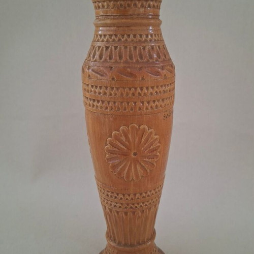 Wooden carved handmade decorative vase, used