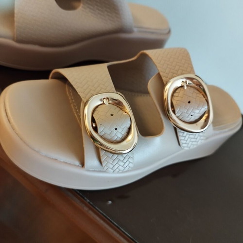Beige flatform slippers size 38