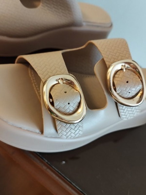 Beige flatform slippers size 38