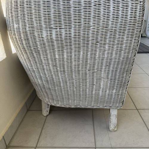Bamboo armchair vintage design used, white, set of two