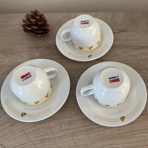 Bravo collectible porcelain cups with saucers and glass tumblers set