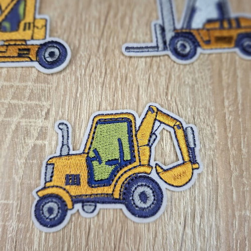 Embroidered iron-on patches with construction vehicles, set of 7, new
