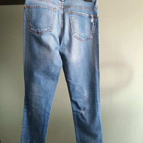 Zara relaxed fit jean with rips like new, blue, size XS