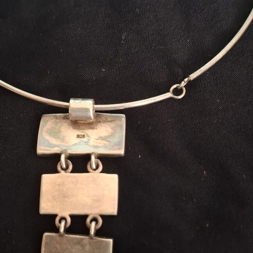 Silver geometric choker necklace with triple pendant like new