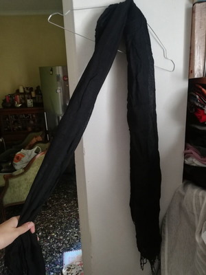 Black scarf with fringes used, airy, length about 175 cm